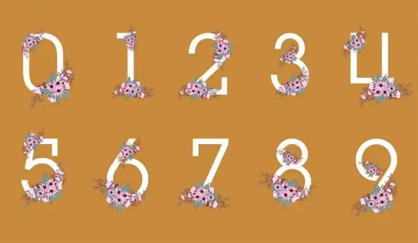 numberal icons design elements pink flowers decoration