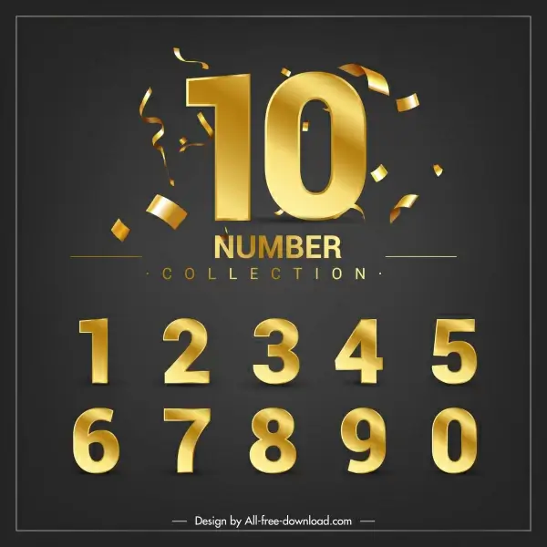 numbers background dynamic confetties luxury golden decor