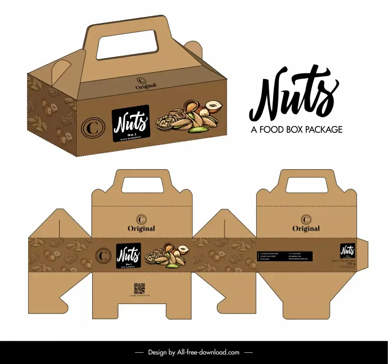 nuts food box package template elegant flat 3d