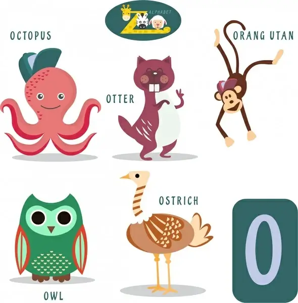o letter education design with cute animals