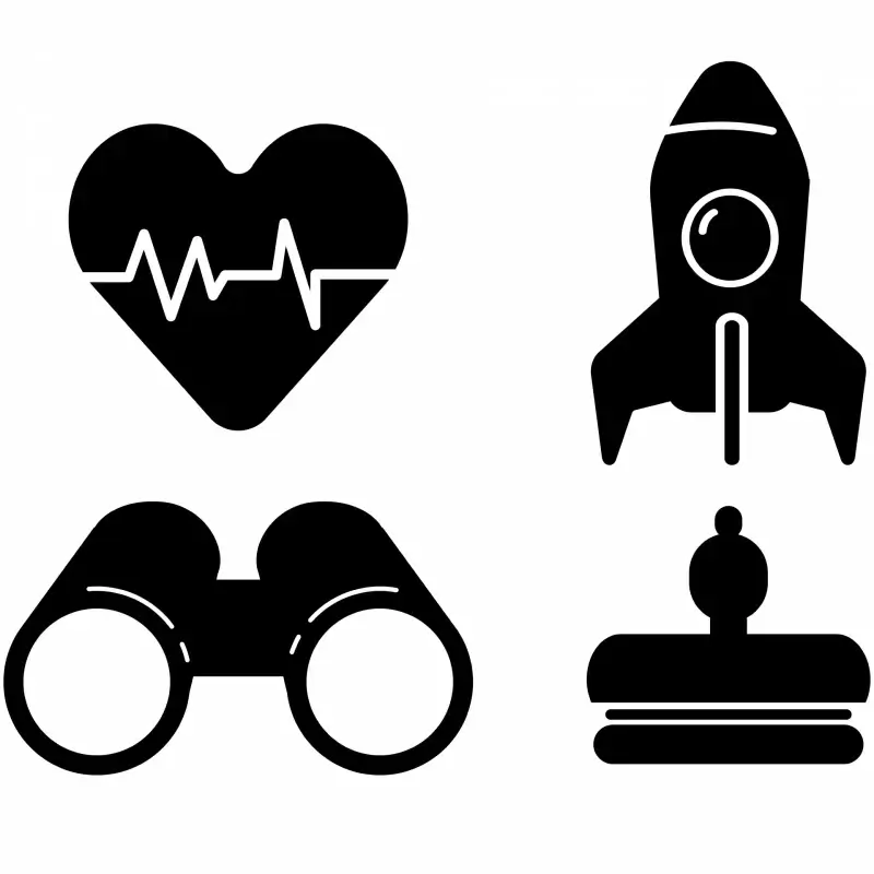 objects icons flat silhouette heart spaceship binoculars seal sketch