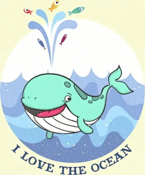 ocean banner cute whale icons classical design