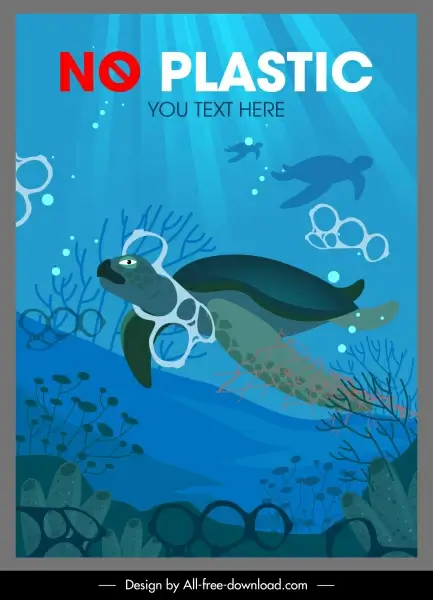 ocean environment protection banner turtles plastic contamination sketch