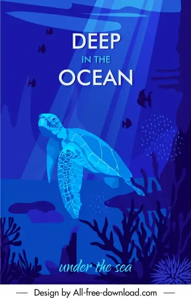 ocean world poster sea species dark blue design