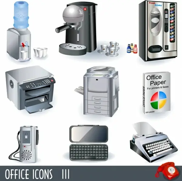 office utensils icons modern 3d design