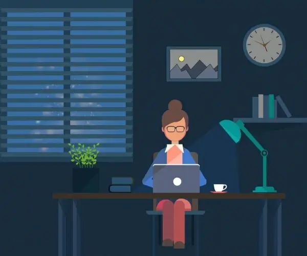 office place background working human icon night time
