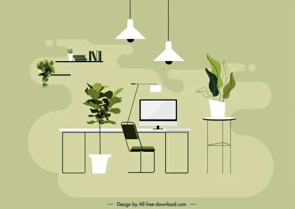 office space background colored flat sketch modern decor