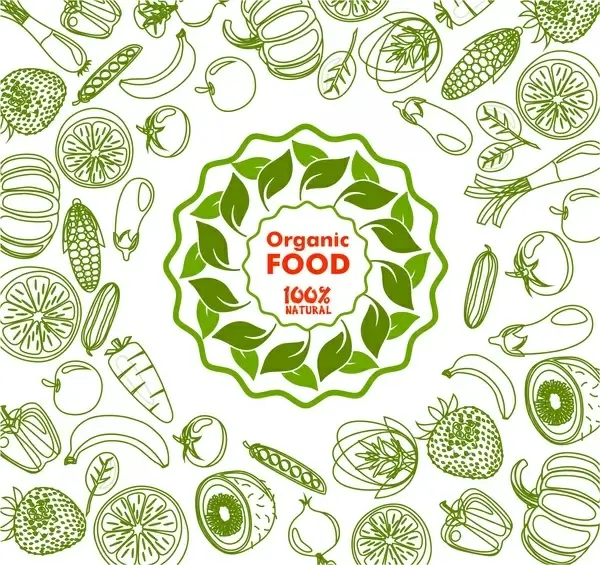 ogranic food collection hand drawn design in green