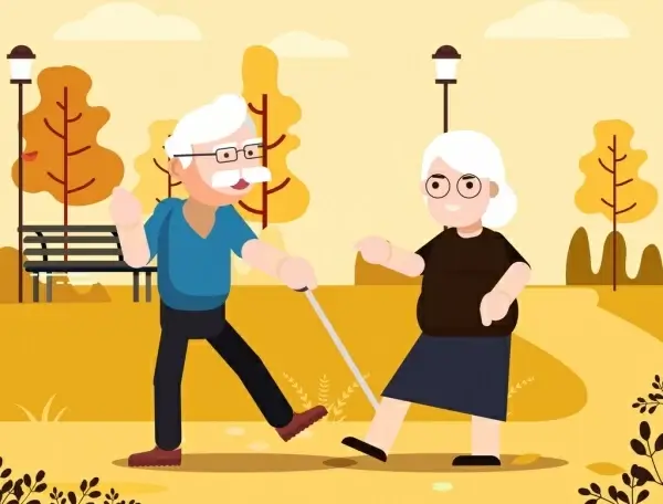 Old age background couple park icons cartoon design Vectors graphic art  designs in editable .ai .eps .svg .cdr format free and easy download  unlimit id:6838178