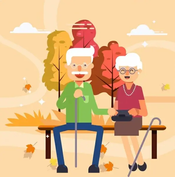 old age painting love couple icon cartoon design
