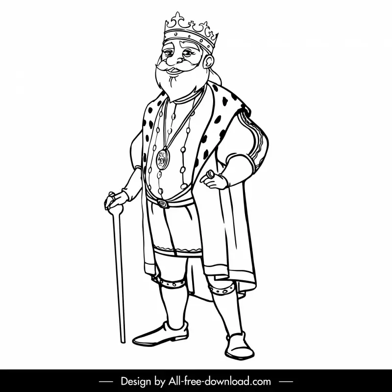 old king icon bw handdrawn cartoon outline 02