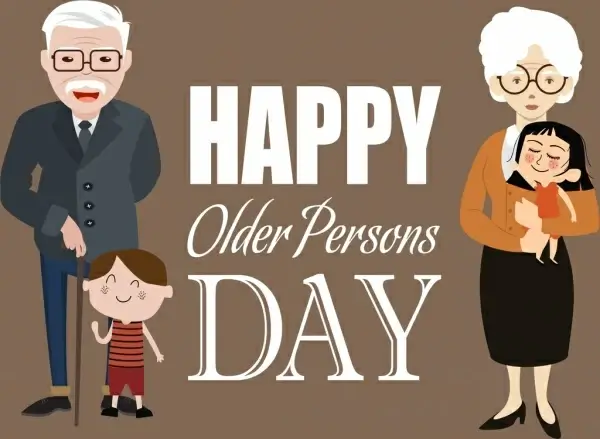 older persons day banner adult infant icons