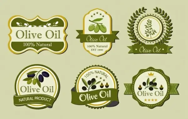 olive oil label templates various green shapes isolation