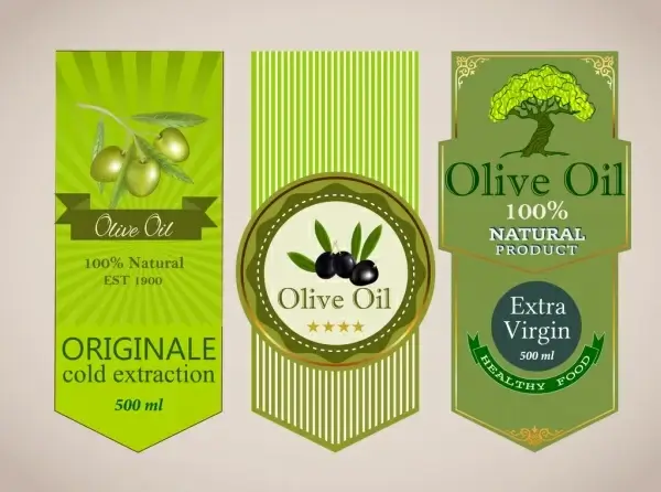 olive oil labels green decor fruit tree icons