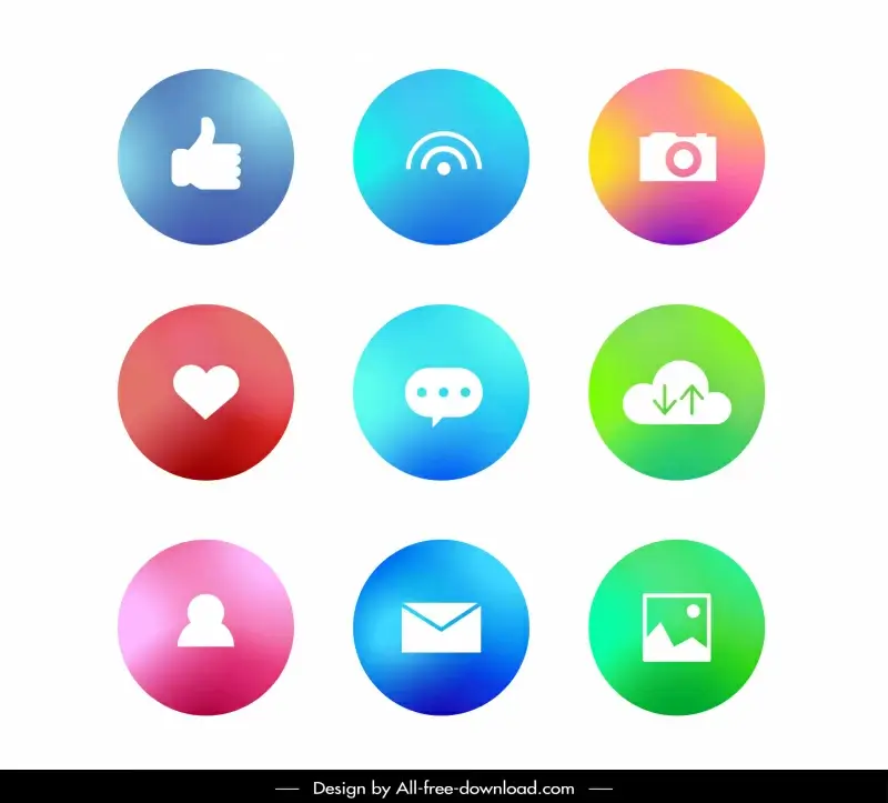 online advertising icons collection colorful  isolated circles flat symbols outline