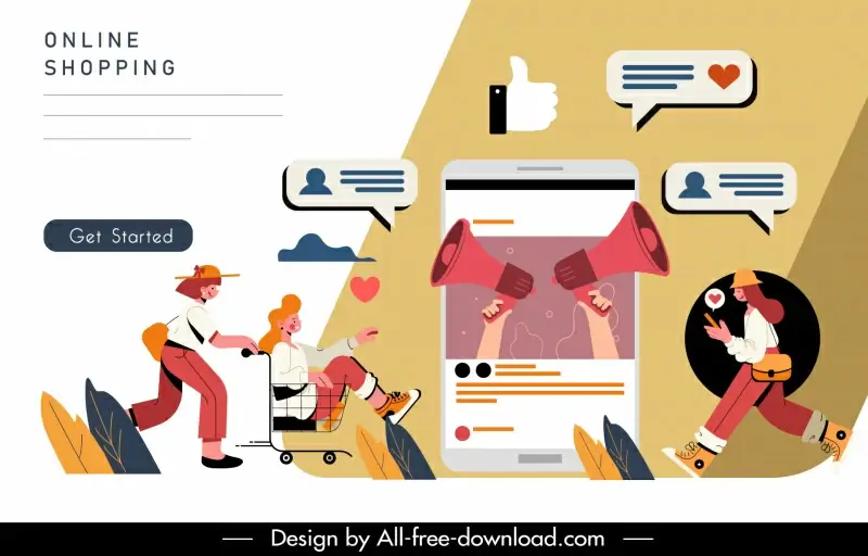 online advertising poster template flat dynamic cartoon design media ecommerce elements sketch