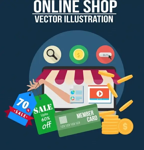 online shop advertisement webpage design commerce symbols