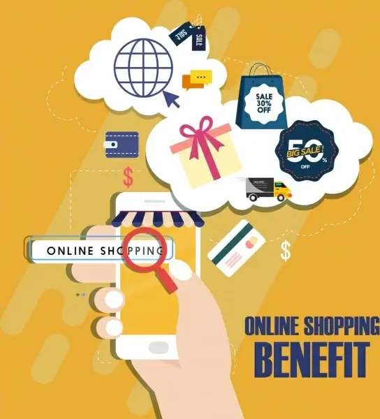online shopping adverting background commerce design elements decor