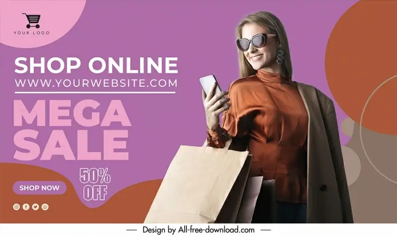 online shopping banner template elegant dynamic shopping woman 