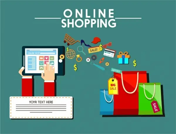 online shopping design elements bags computer and symbols
