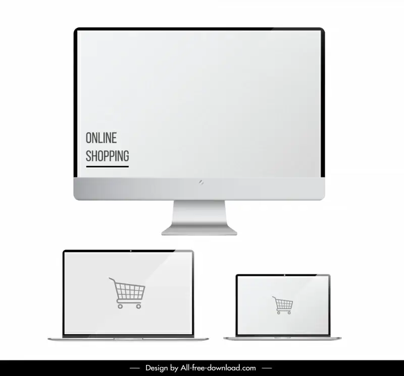 online shopping design elements modern flat laptop screen outline 