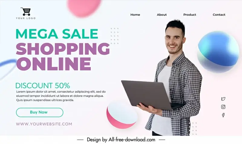 online shopping landing page template realistic modern 