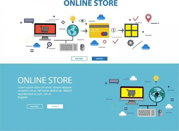 online store web design with infographic illustration
