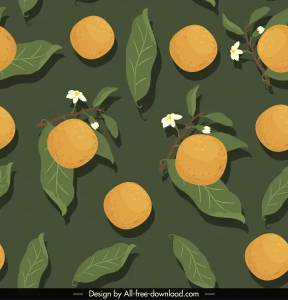 orange fruits pattern dark classical handdrawn design