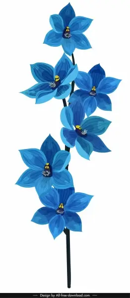 orchid flora icon classical blue decor