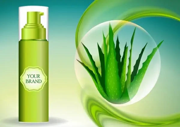 organic cosmetic advertisement aloe sprayer icons ornament