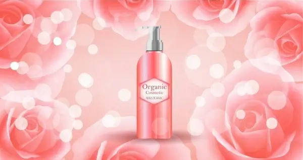 organic cosmetic advertisement bokeh roses background realistic design