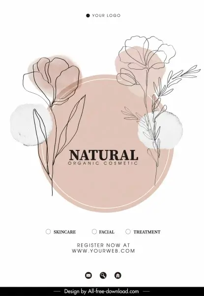 organic cosmetic advertising banner handdrawn floral sketch 