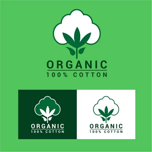 organic cotton lables tree design on bright background