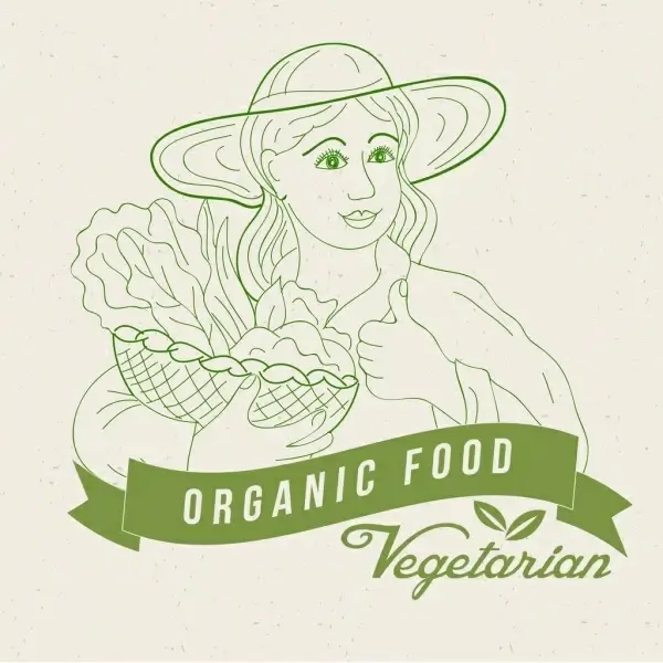 organic food advertisement woman icon green sketch 