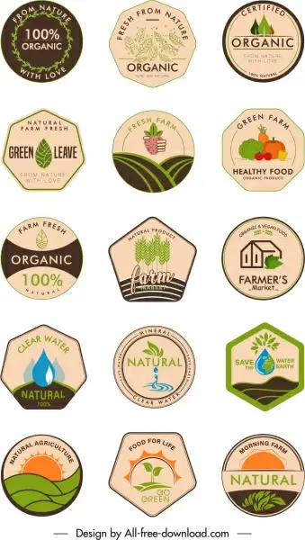organic food label templates retro flat geometric shapes