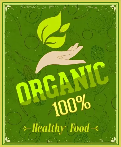 organic food promotion banner retro green decoration