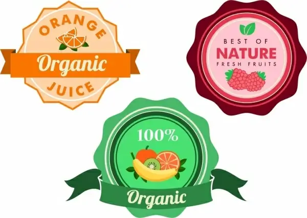 organic fruit juice badges colorful circle decoration