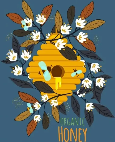 organic honey advertising flowers honeycomb icons