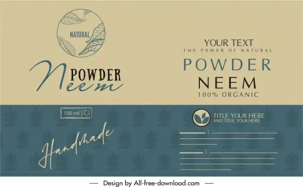 organic powder label template elegant classical leaf logo
