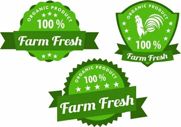 organic products labels collection various green shaped design