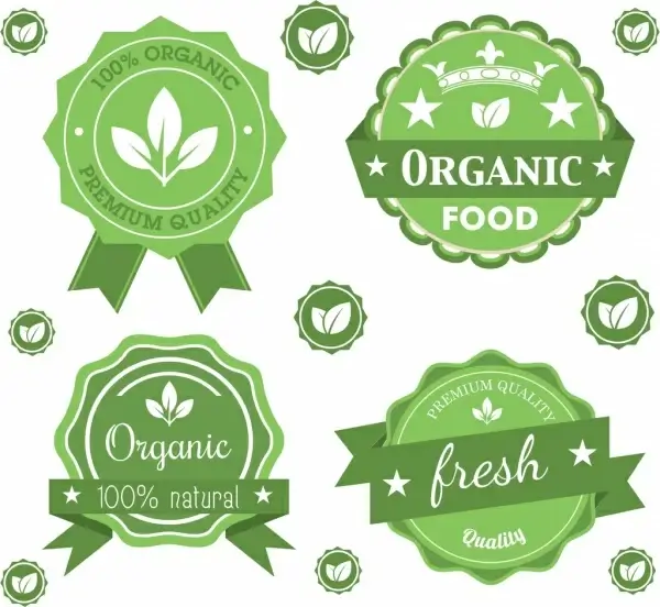 organic seals sets green ornament leaf star icons