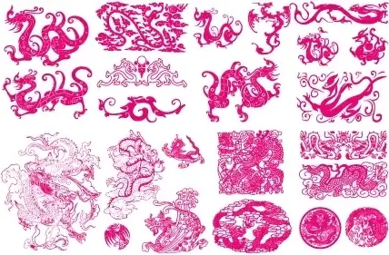 oriental dragon icons collection red vintage design
