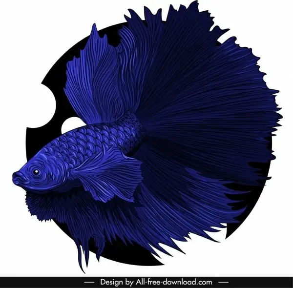 ornamental fish icon dark blue 3d design