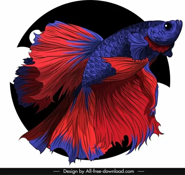 ornamental fish icon red violet sketch 3d design