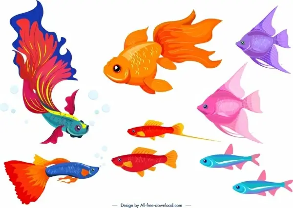 ornamental fish icons colorful species design