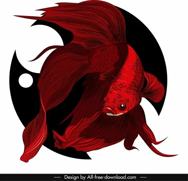ornamental fish painting dark red showy decor