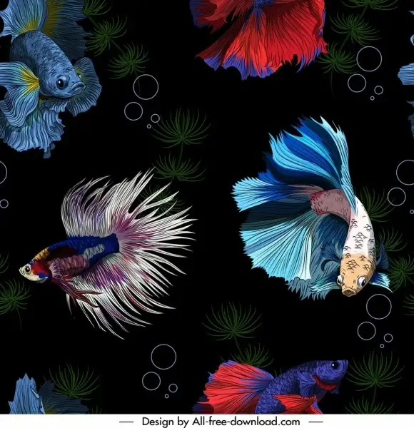 ornamental fishes pattern colorful realistic design