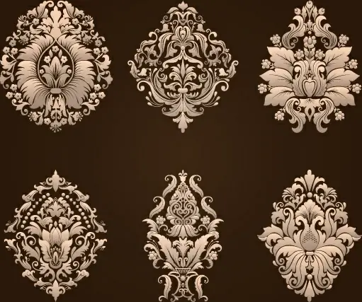 ornamental floral damask elements vector