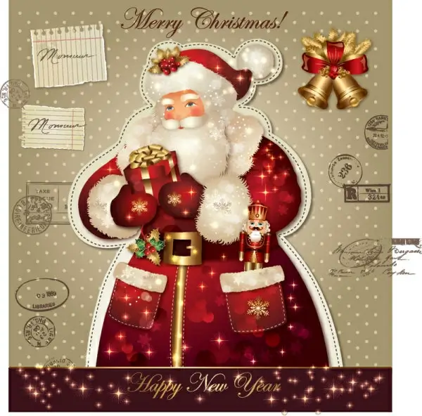 ornate greeting card of santa claus vector graphics