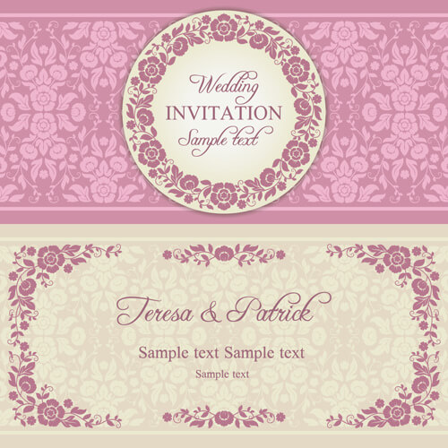 ornate pink floral wedding invitations vector